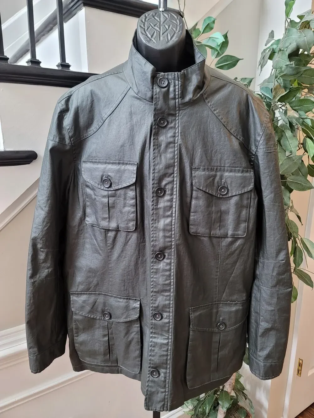 Banana Republic Utility Jacket Men's XXL Dark Grey Four Front Cargo Pockets